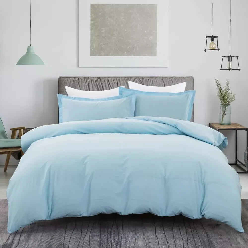 100% Cotton Premium Doona Duvet Quilt Cover Set with Soft Pillowcases | Aqua | King