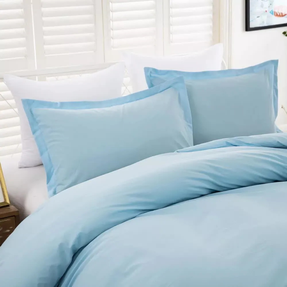 100% Cotton Premium Doona Duvet Quilt Cover Set with Soft Pillowcases | Aqua | Queen