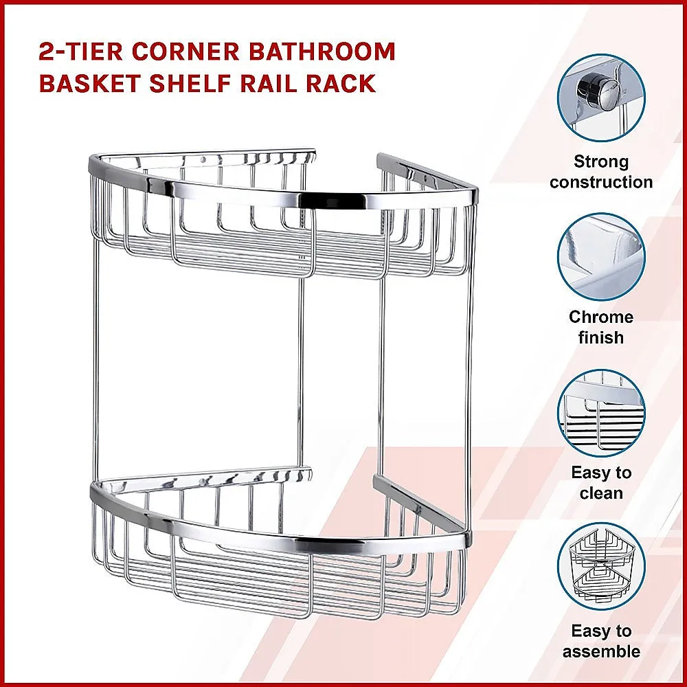 2-Tier Chrome Corner Bathroom Shelf with Wire Baskets