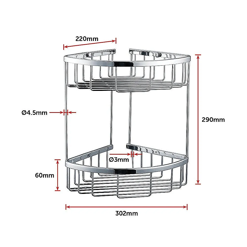 2-Tier Chrome Corner Bathroom Shelf with Wire Baskets