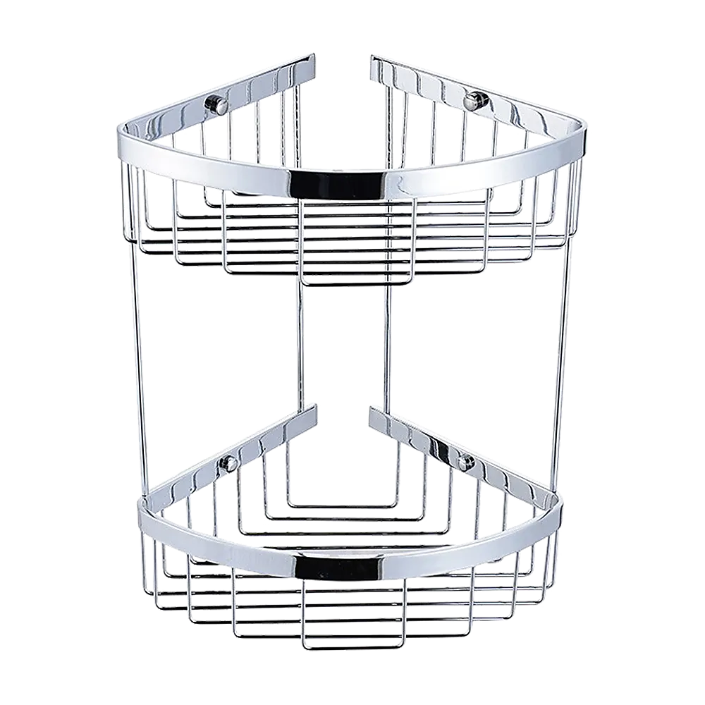 2-Tier Chrome Corner Bathroom Shelf with Wire Baskets