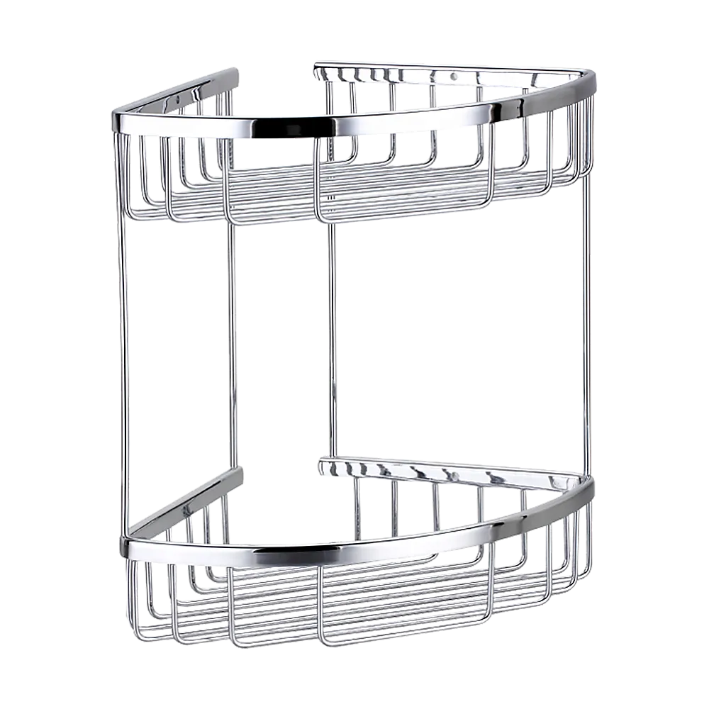 2-Tier Chrome Corner Bathroom Shelf with Wire Baskets