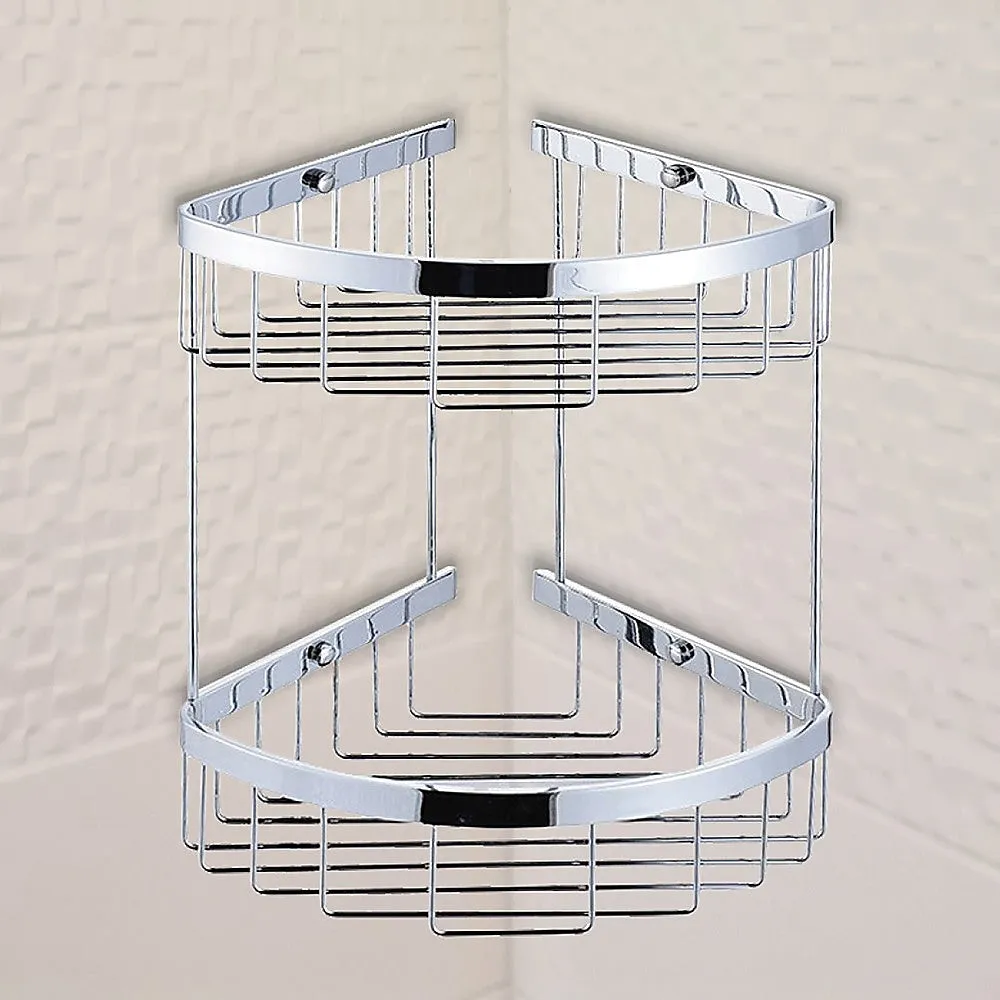 2-Tier Chrome Corner Bathroom Shelf with Wire Baskets