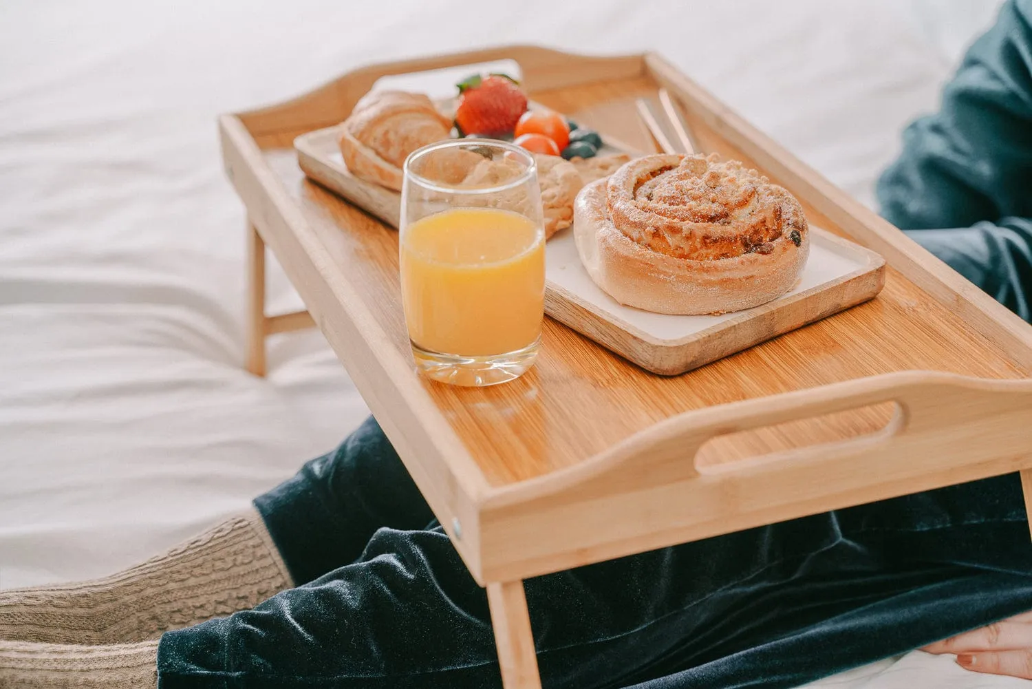 2x Bamboo Bed Table | Breakfast/Snack Serving Tray with Foldable Legs