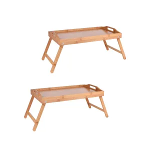 2x Bamboo Bed Table | Breakfast/Snack Serving Tray with Foldable Legs