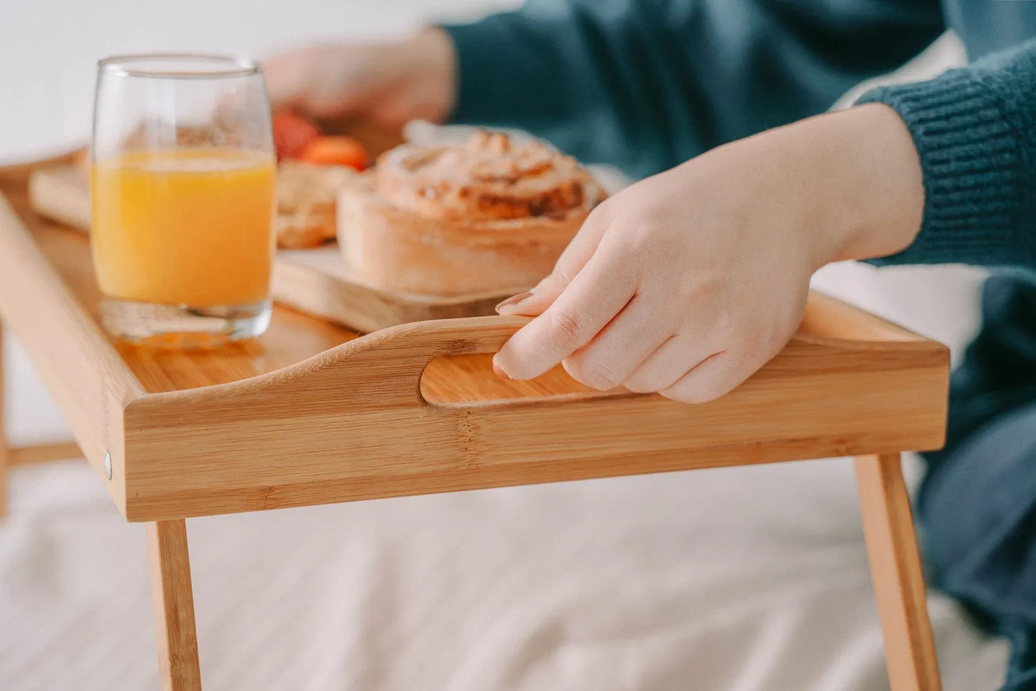 2x Bamboo Bed Table | Breakfast/Snack Serving Tray with Foldable Legs