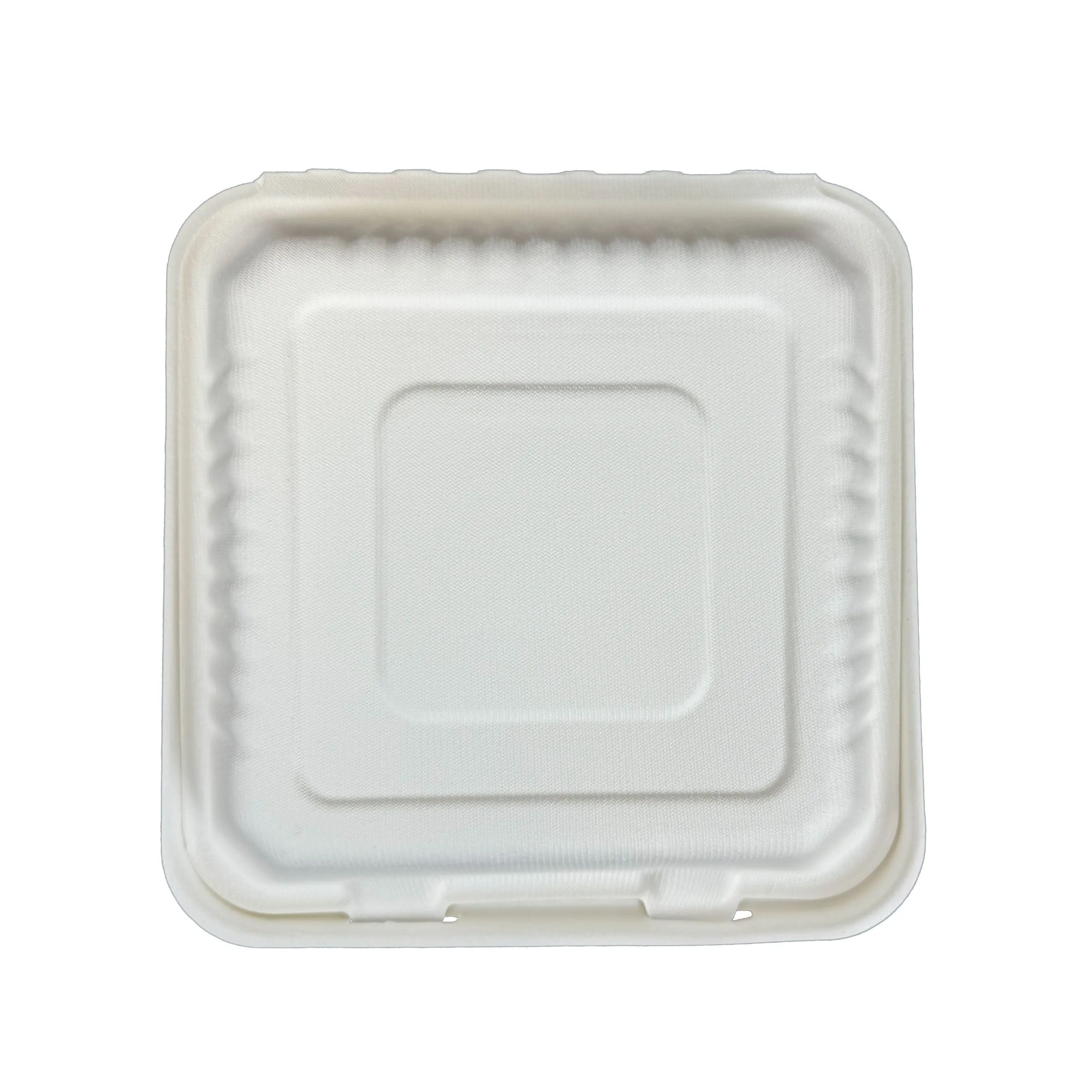 8 x 8 x 3 inches Bagasse 3-Compartment Disposable Hinged Containers 200 Pack Sugarcane Biodegradable Take out Bento Box