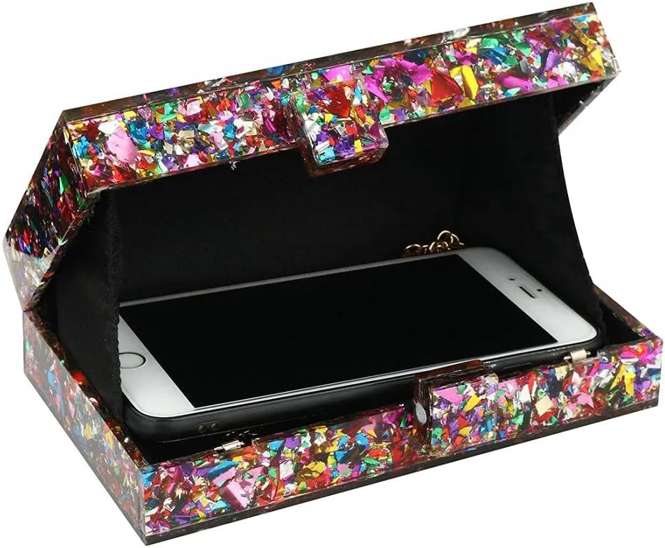 Acrylic Handbags for Women Multicolor Perspex Geometric Purses Box Clutch Elegant Crossbody Bag for Lady Evening Banquet Prom