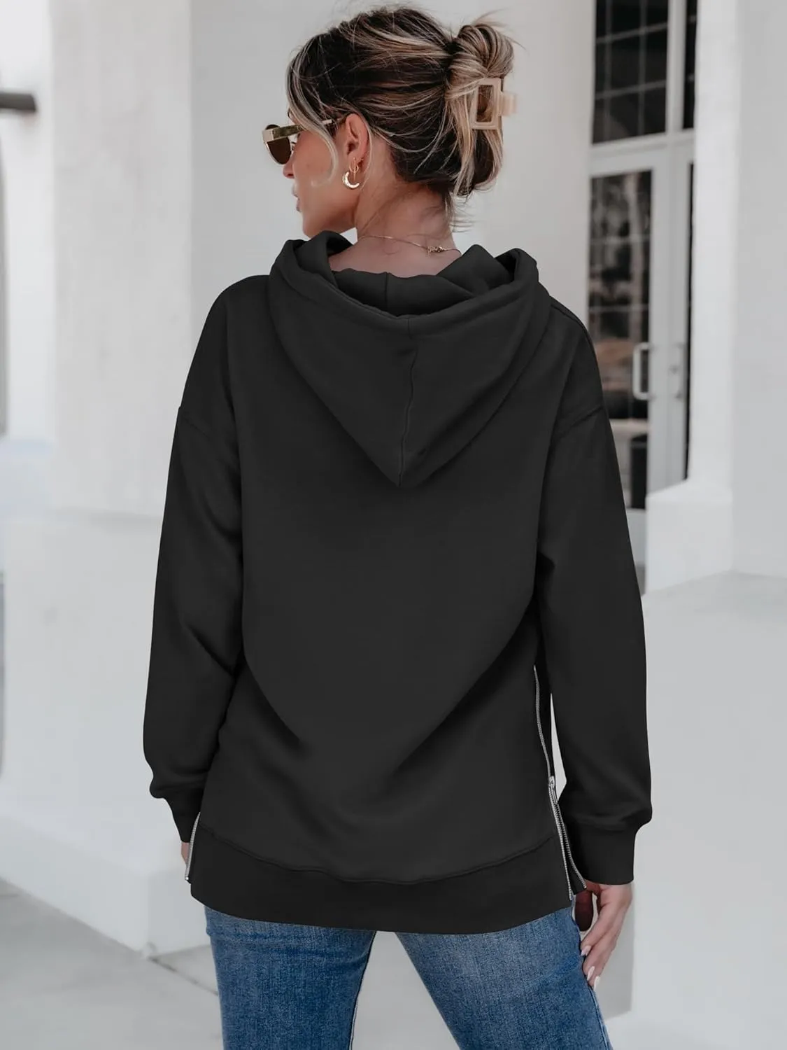 ANRABESS Women Oversized Hoodies Side Zipper Fleece Long Sweatshirts Lightweight Tunic Pullover 2025 Fall Trendy Clothes