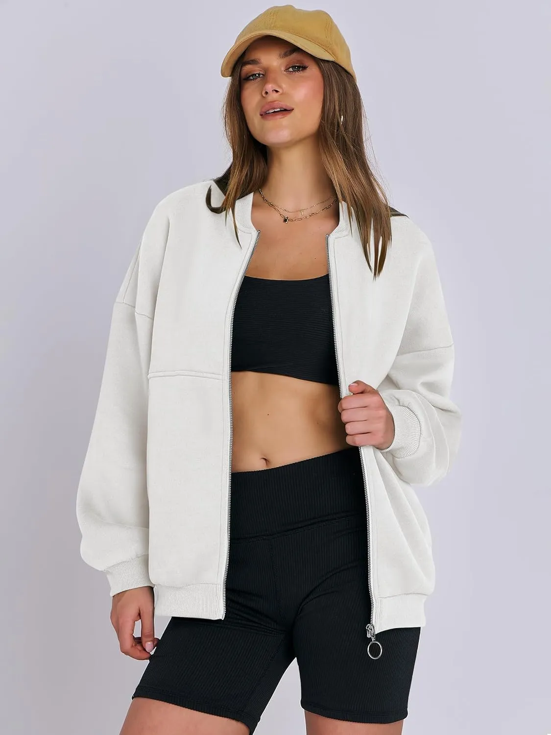 ANRABESS Women's Zip up Oversized Sweatshirts Fleece jacket Coat Long Sleeve Casual Hoodie 2025 Fall Teen Girl Top Clothes