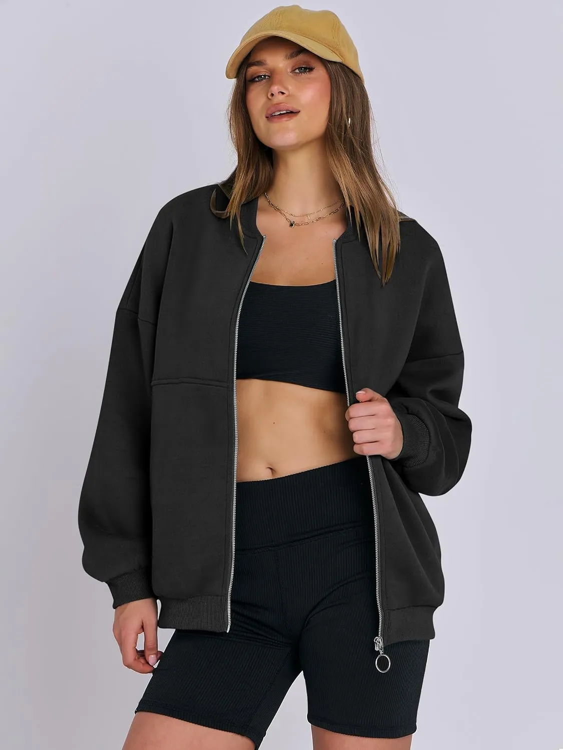 ANRABESS Women's Zip up Oversized Sweatshirts Fleece jacket Coat Long Sleeve Casual Hoodie 2025 Fall Teen Girl Top Clothes