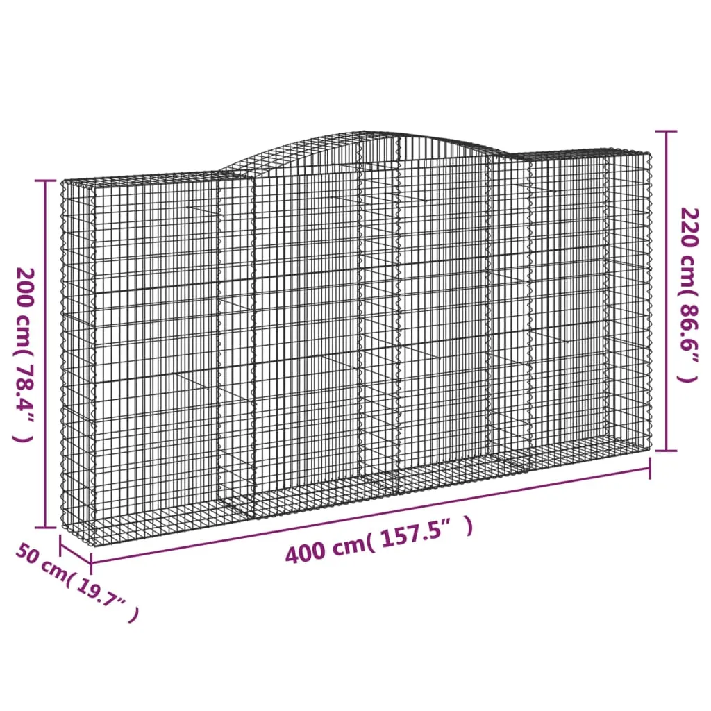 Arched Gabion Baskets 15 pcs 400x50x200/220 cm Galvanised Iron
