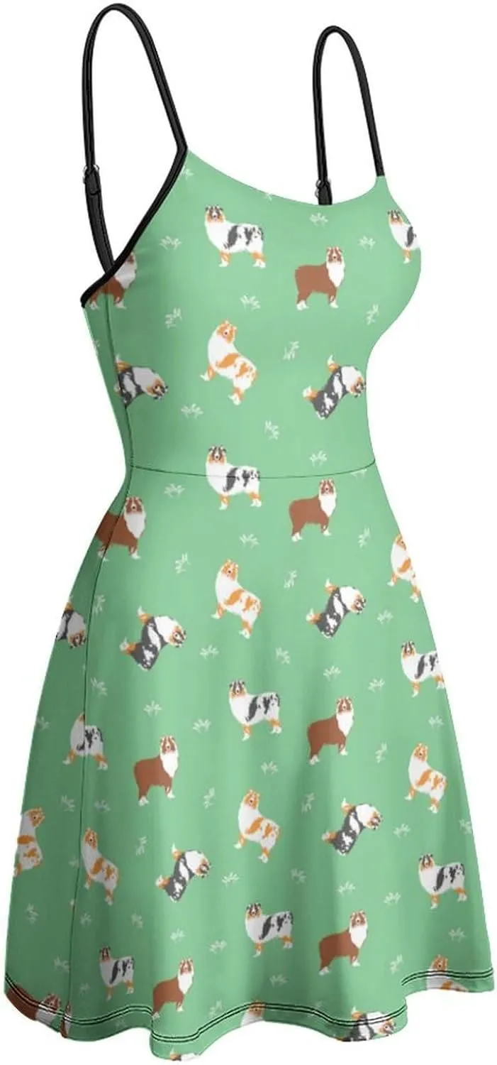 Australian Shepherd Women's Sling Dress Sleeveless Sexy Summer Backless Beach Sundress