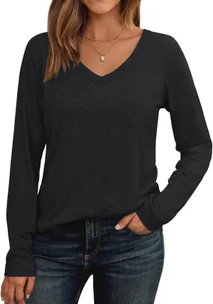 AUTOMET Womens Long Sleeve Shirts V Neck Casual Tops Loose Dressy Basic Fall Fashion Trendy Outfits Winter Clothes