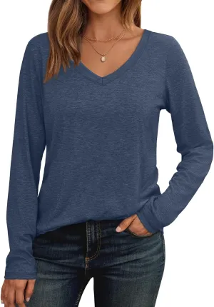 AUTOMET Womens Long Sleeve Shirts V Neck Casual Tops Loose Dressy Basic Fall Fashion Trendy Outfits Winter Clothes