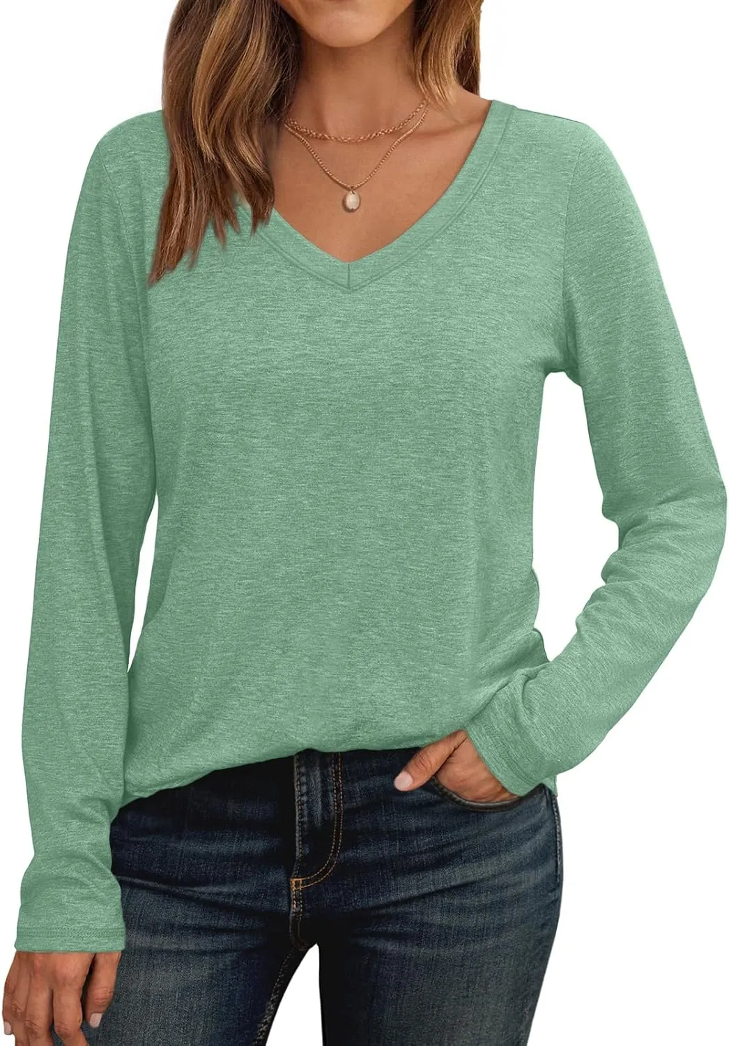 AUTOMET Womens Long Sleeve Shirts V Neck Casual Tops Loose Dressy Basic Fall Fashion Trendy Outfits Winter Clothes