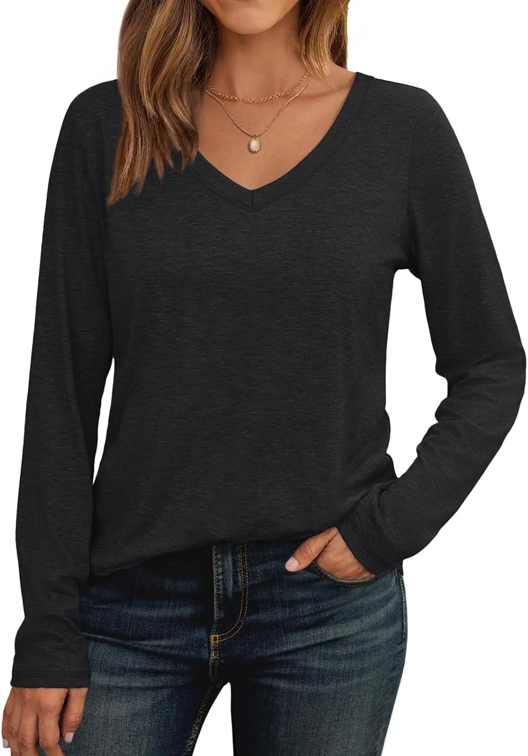 AUTOMET Womens Long Sleeve Shirts V Neck Casual Tops Loose Dressy Basic Fall Fashion Trendy Outfits Winter Clothes