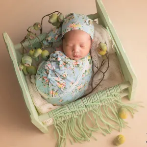 Babymoon Set Of 7 | Butterfly Ready Wrap, Bow Wrap, Hat, Posing Aid Moon And Flower Headband | Baby Photography Props | Iceblue