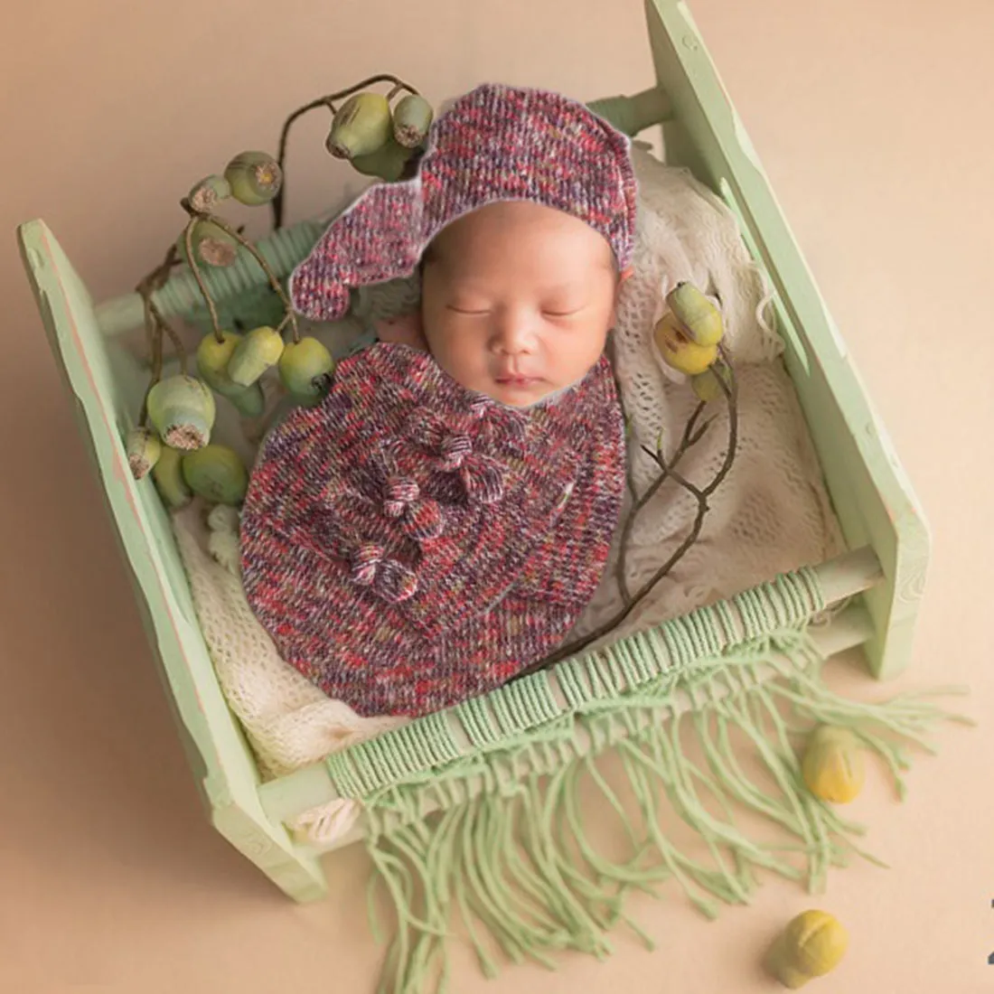Babymoon Set Of 7 | Butterfly Ready Wrap, Bow Wrap, Hat, Posing Aid Moon And Flower Headband | Baby Photography Props | Multi