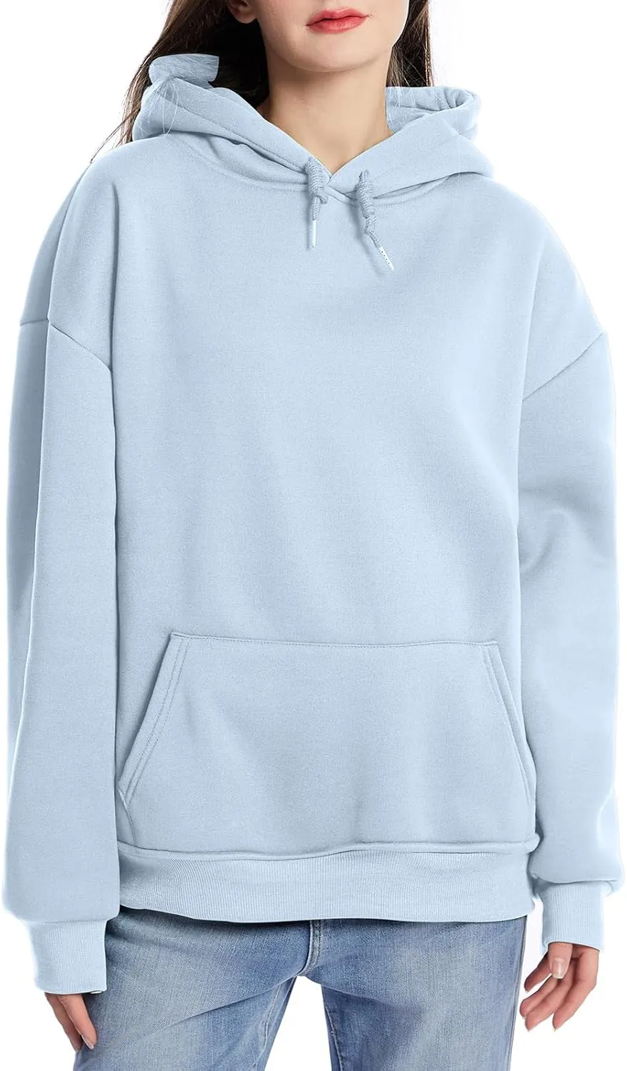 Bobeutou Oversized Hoodie for Women Trendy Hoodies Basic Solid Sweatshirts with Pocket Fleece Pullover Fashion Casual Tops