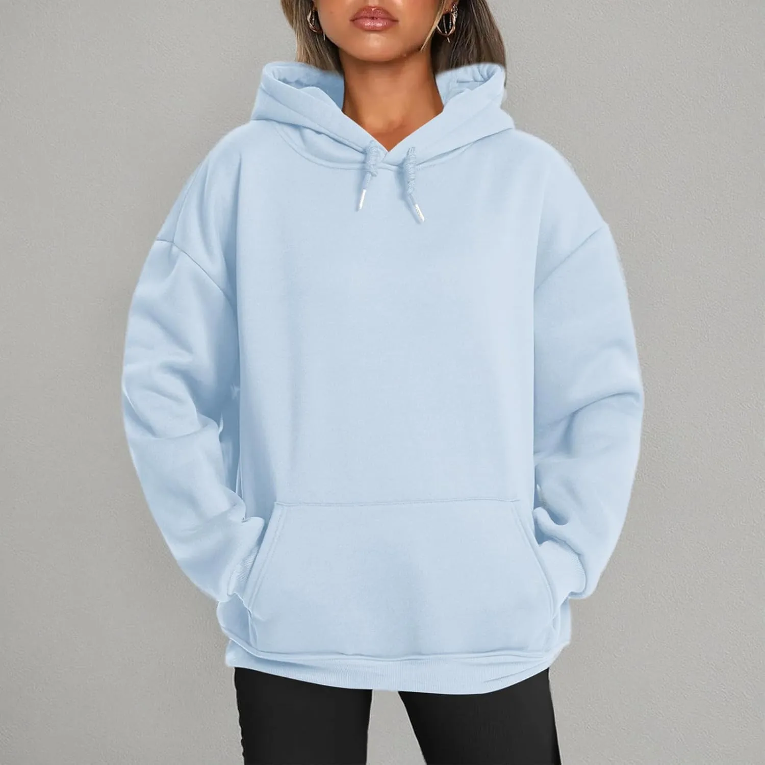 Bobeutou Oversized Hoodie for Women Trendy Hoodies Basic Solid Sweatshirts with Pocket Fleece Pullover Fashion Casual Tops