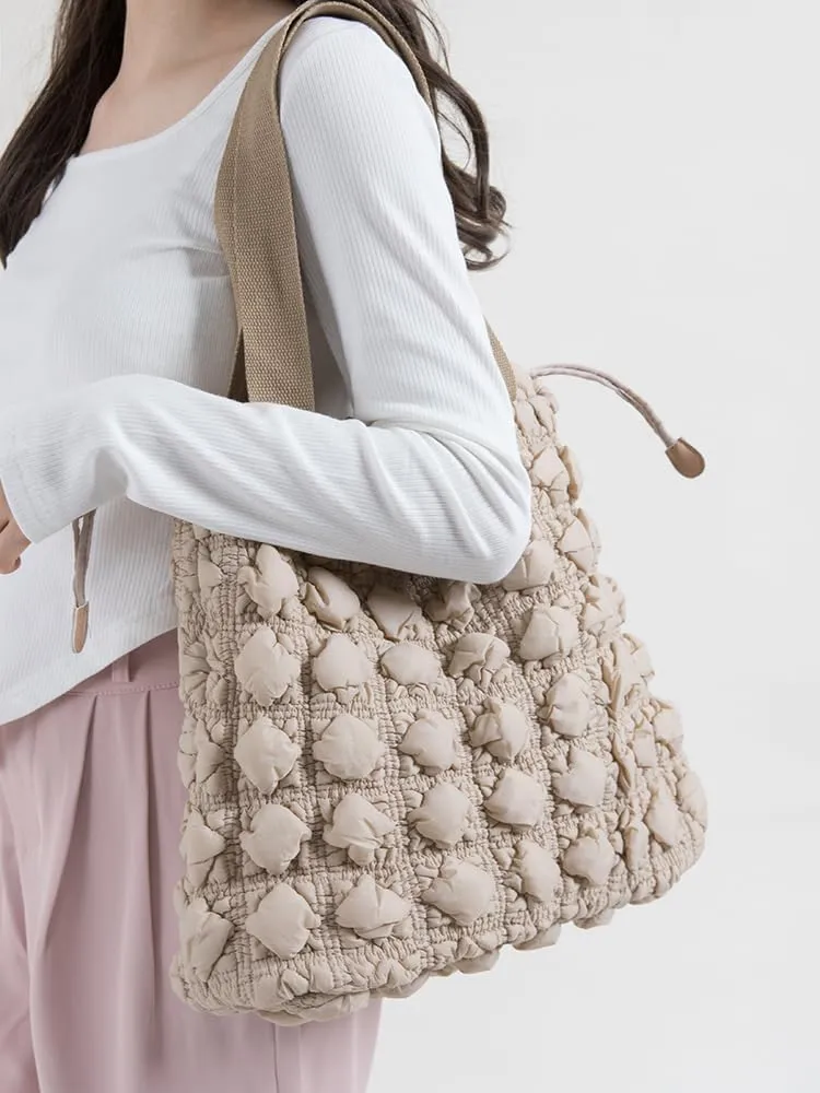 Bubble Quilted Hobo Women Handbag Cloud Tote Shoulder Bag Casual Crossbody Bag Gift for Women (Cream White)
