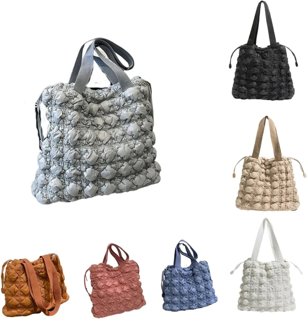 Bubble Quilted Hobo Women Handbag Cloud Tote Shoulder Bag Casual Crossbody Bag Gift for Women (Cream White)