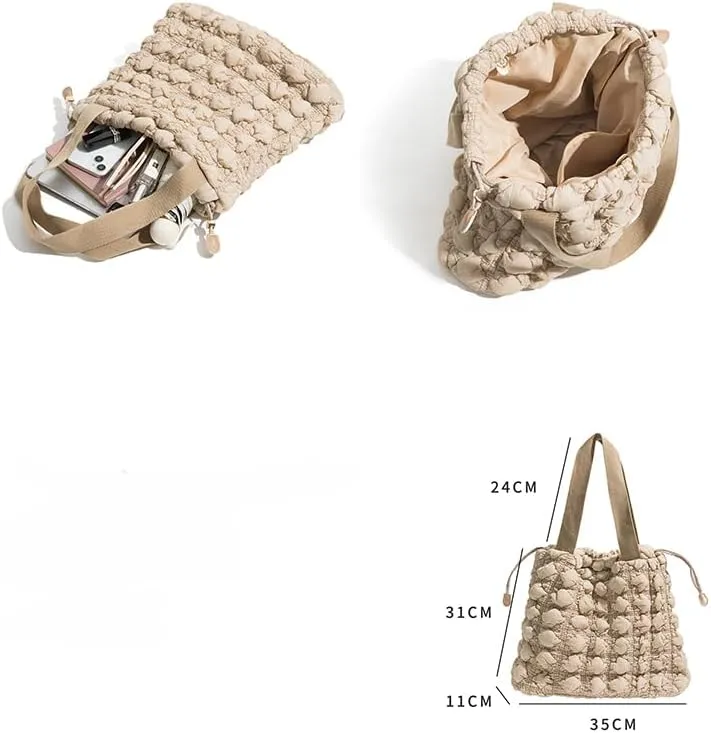 Bubble Quilted Hobo Women Handbag Cloud Tote Shoulder Bag Casual Crossbody Bag Gift for Women (Cream White)