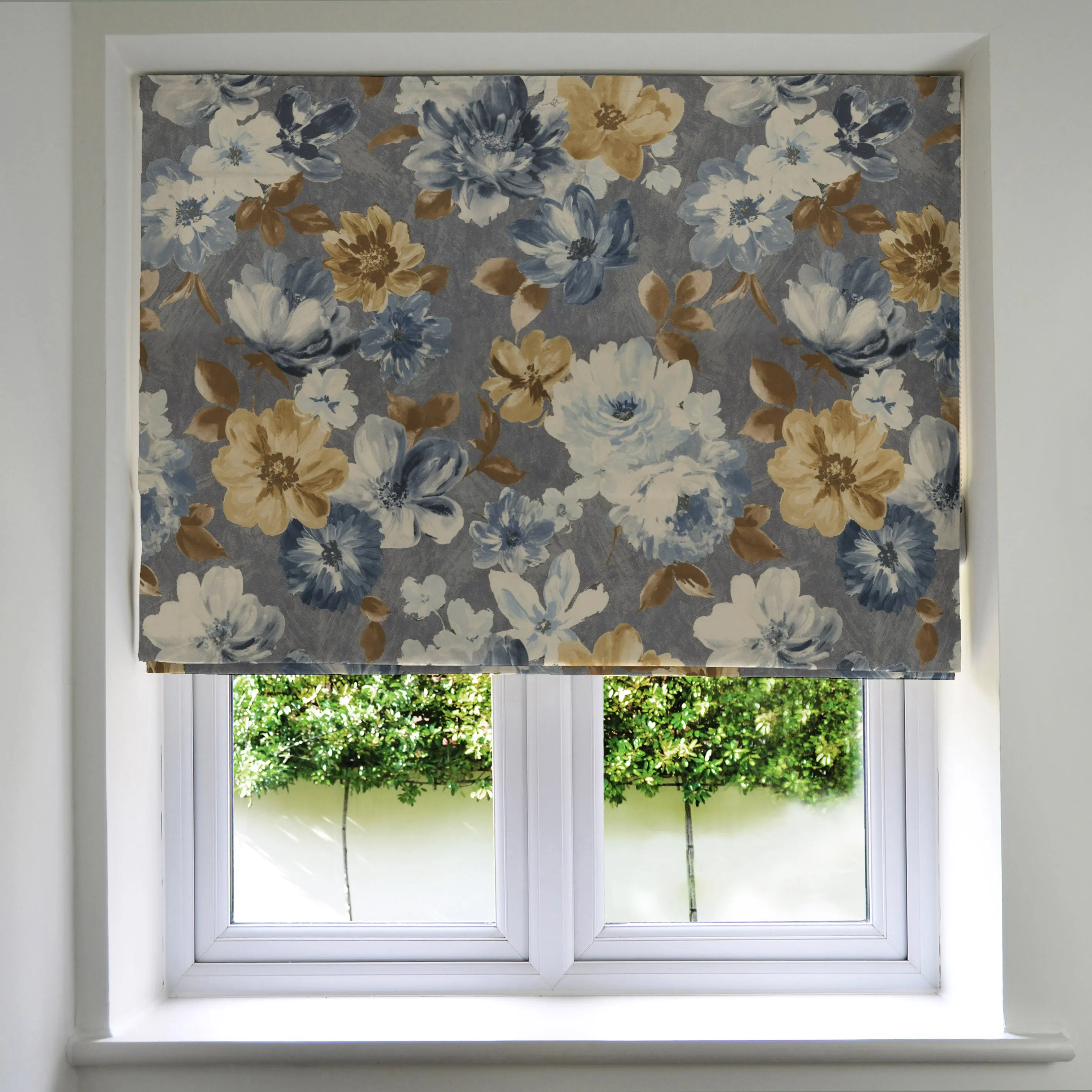 Camilla Navy, Grey and Ochre Roman Blind