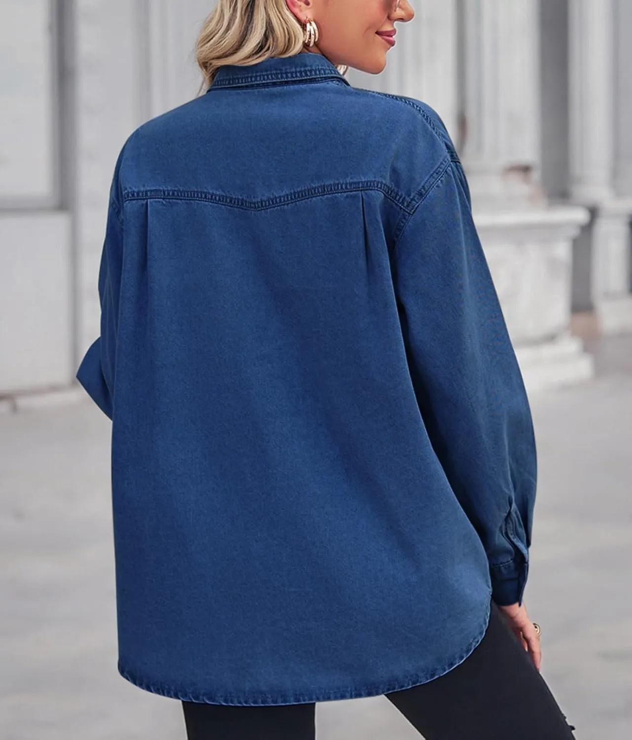 chouyatou Women's Spring Long Sleeve Denim Jean Shirts Button Down Shirt Business Casual Tops