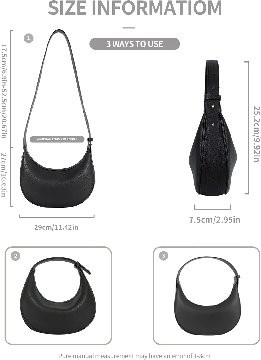 Comeon Crescent Shoulder Bag for Women, PU Leather Hobo CrossBody Bag, Adjustable Clutch Tote Purse and Handbag with Zipper