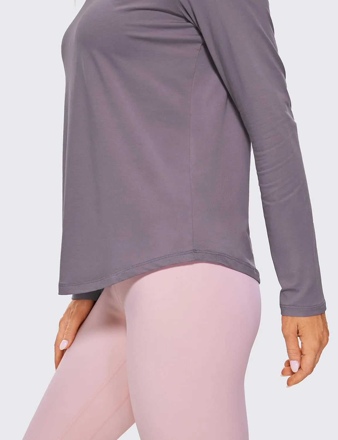 CRZ YOGA Pima Cotton Workout Long Sleeve Shirts for Women Athletic Crewneck Yoga Casual Tops Plain T-Shirt