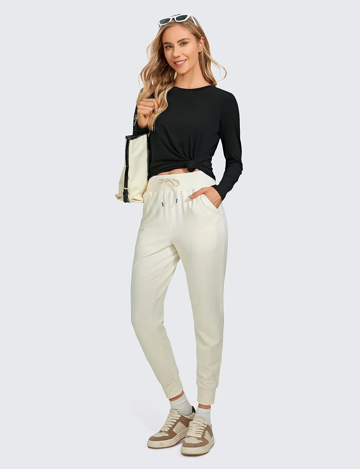 CRZ YOGA Pima Cotton Workout Long Sleeve Shirts for Women Athletic Crewneck Yoga Casual Tops Plain T-Shirt