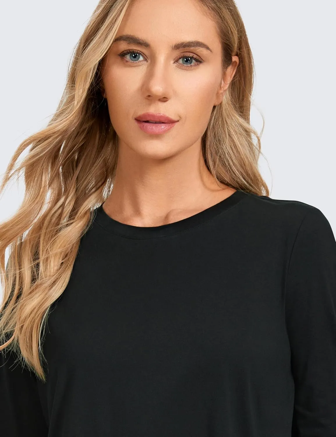 CRZ YOGA Pima Cotton Workout Long Sleeve Shirts for Women Athletic Crewneck Yoga Casual Tops Plain T-Shirt