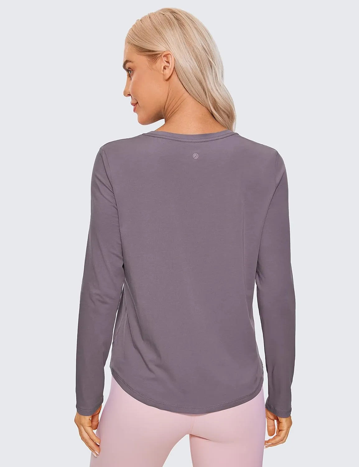 CRZ YOGA Pima Cotton Workout Long Sleeve Shirts for Women Athletic Crewneck Yoga Casual Tops Plain T-Shirt