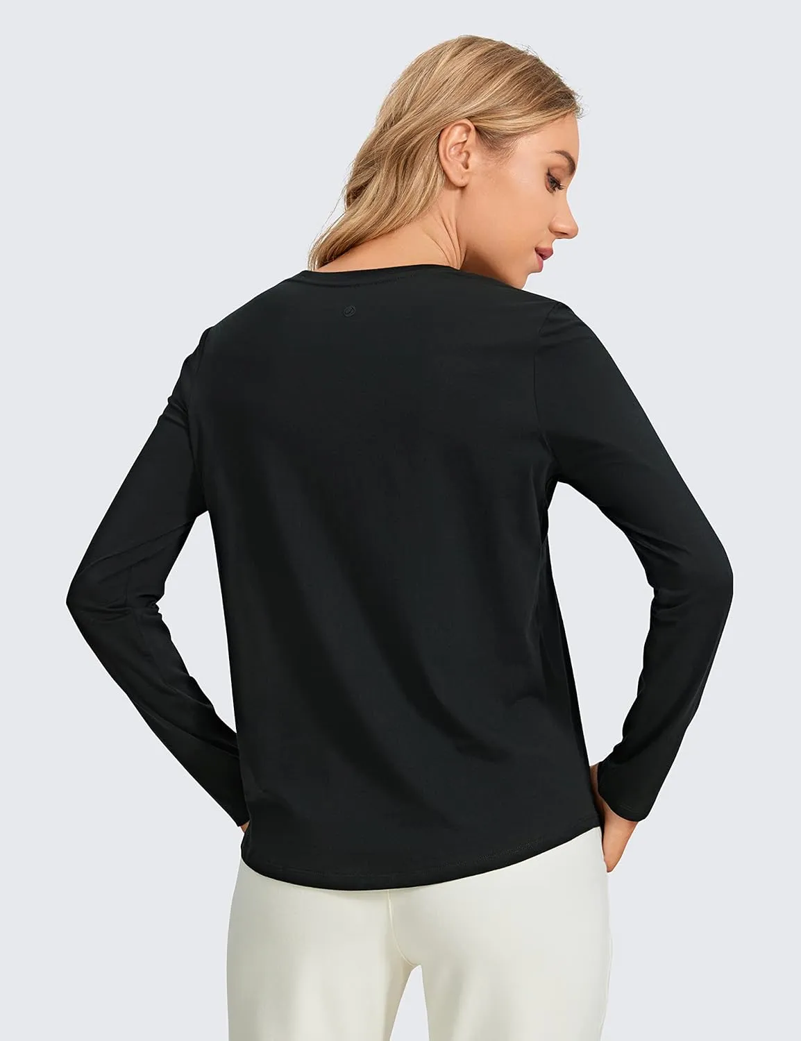 CRZ YOGA Pima Cotton Workout Long Sleeve Shirts for Women Athletic Crewneck Yoga Casual Tops Plain T-Shirt