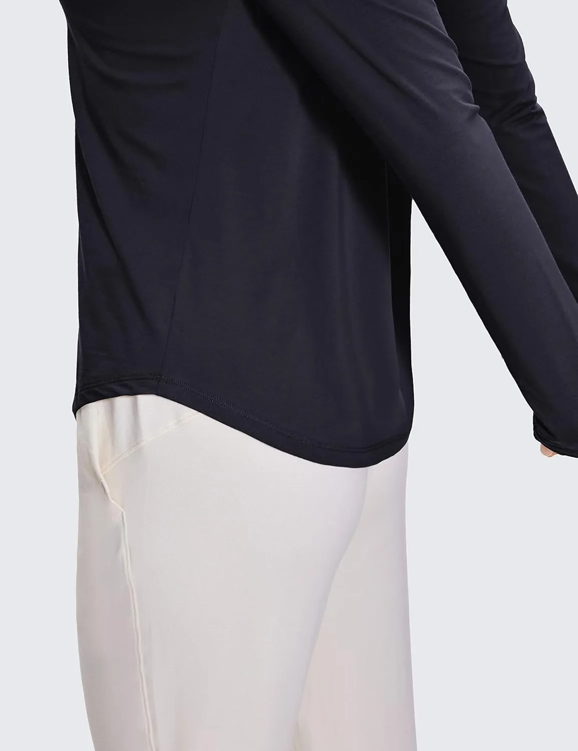 CRZ YOGA Pima Cotton Workout Long Sleeve Shirts for Women Athletic Crewneck Yoga Casual Tops Plain T-Shirt