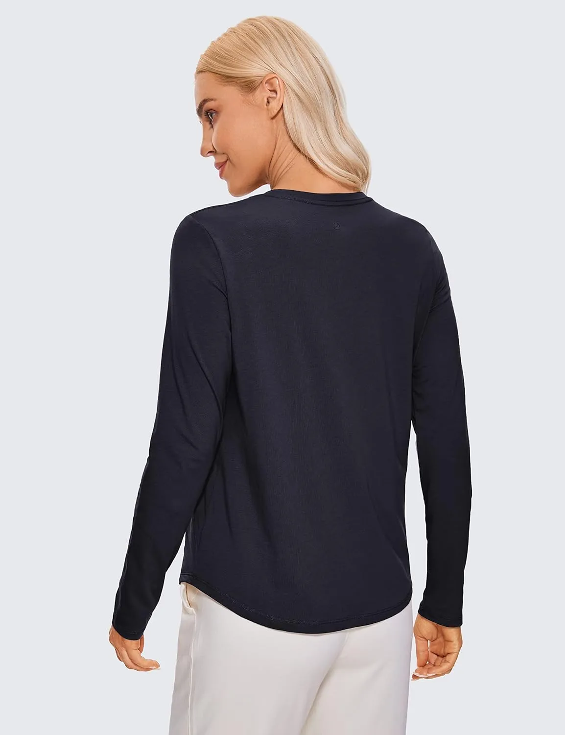 CRZ YOGA Pima Cotton Workout Long Sleeve Shirts for Women Athletic Crewneck Yoga Casual Tops Plain T-Shirt