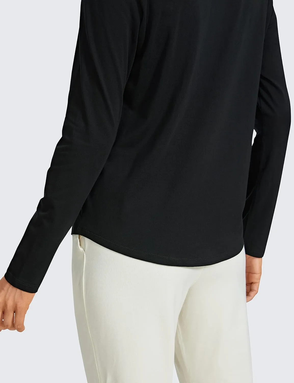 CRZ YOGA Pima Cotton Workout Long Sleeve Shirts for Women Athletic Crewneck Yoga Casual Tops Plain T-Shirt