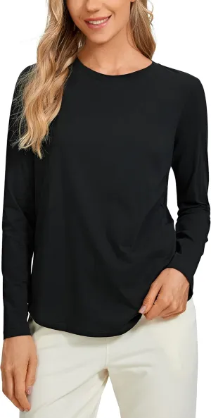 CRZ YOGA Pima Cotton Workout Long Sleeve Shirts for Women Athletic Crewneck Yoga Casual Tops Plain T-Shirt