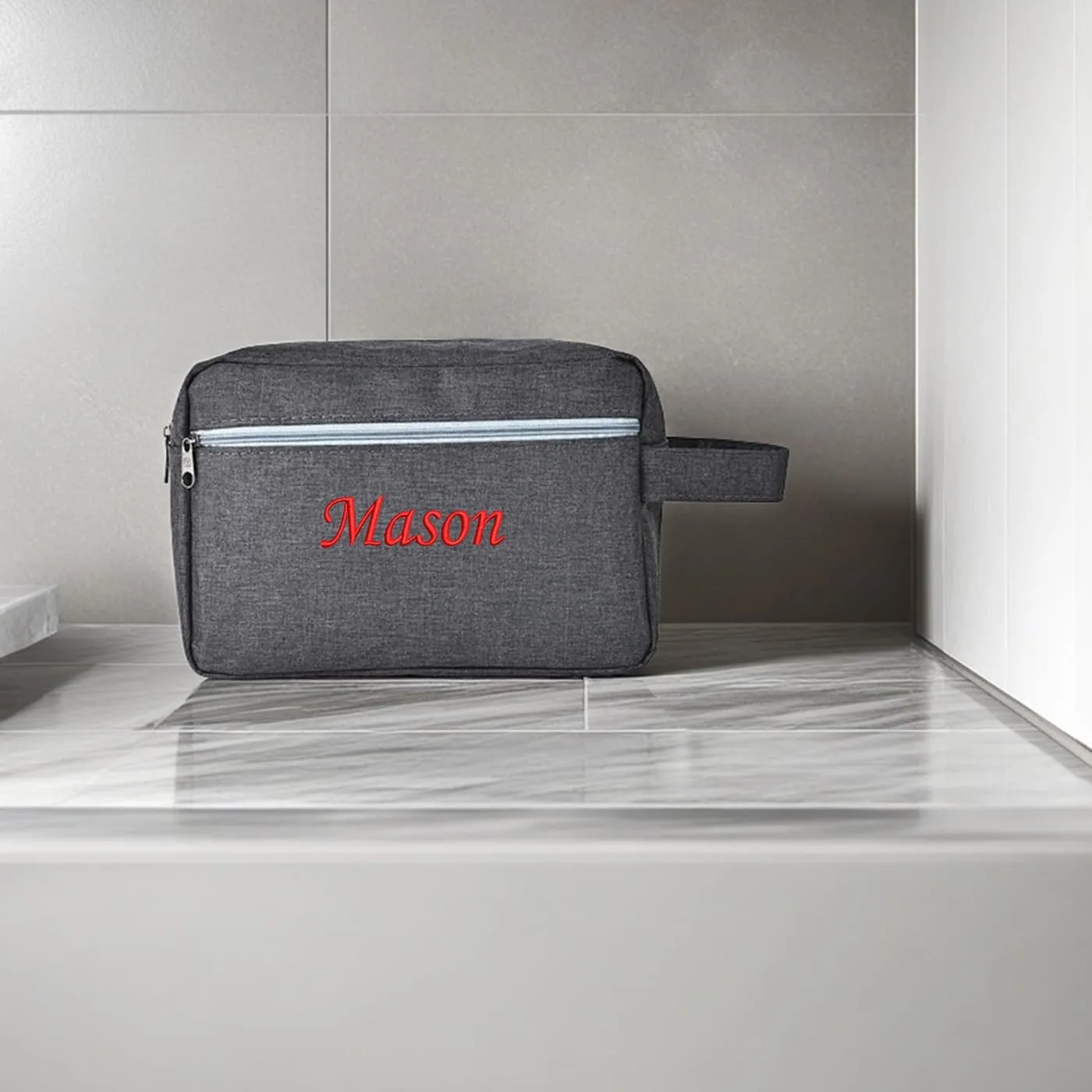 Custom Embroidered Minimalist Toiletry Bag for Men & Women - Lightweight Cationic Fabric Travel Organizer, Shaving Bag,Perfect for Groomsmen Gifts & Personalized Use (1, Dark Gray)