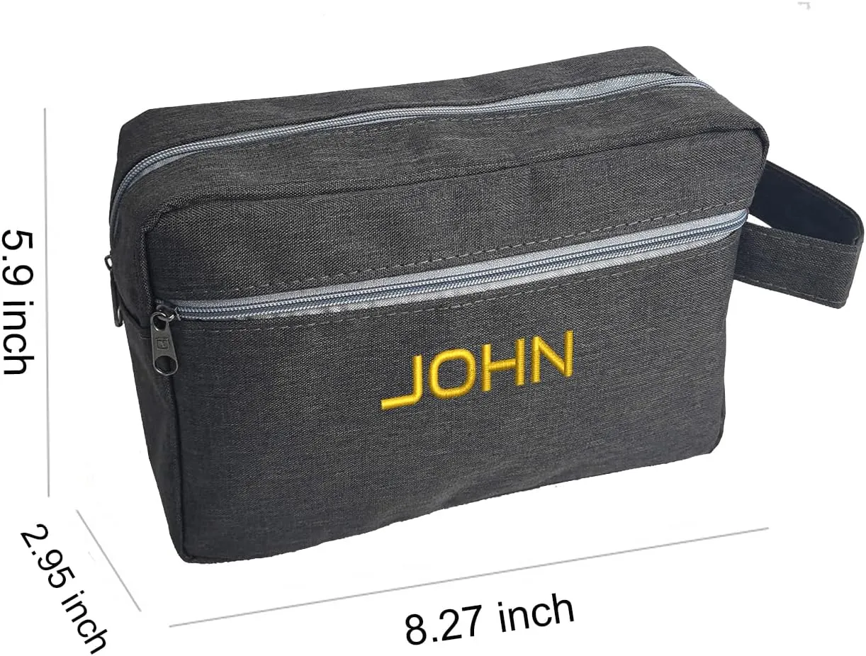 Custom Embroidered Minimalist Toiletry Bag for Men & Women - Lightweight Cationic Fabric Travel Organizer, Shaving Bag,Perfect for Groomsmen Gifts & Personalized Use (1, Dark Gray)