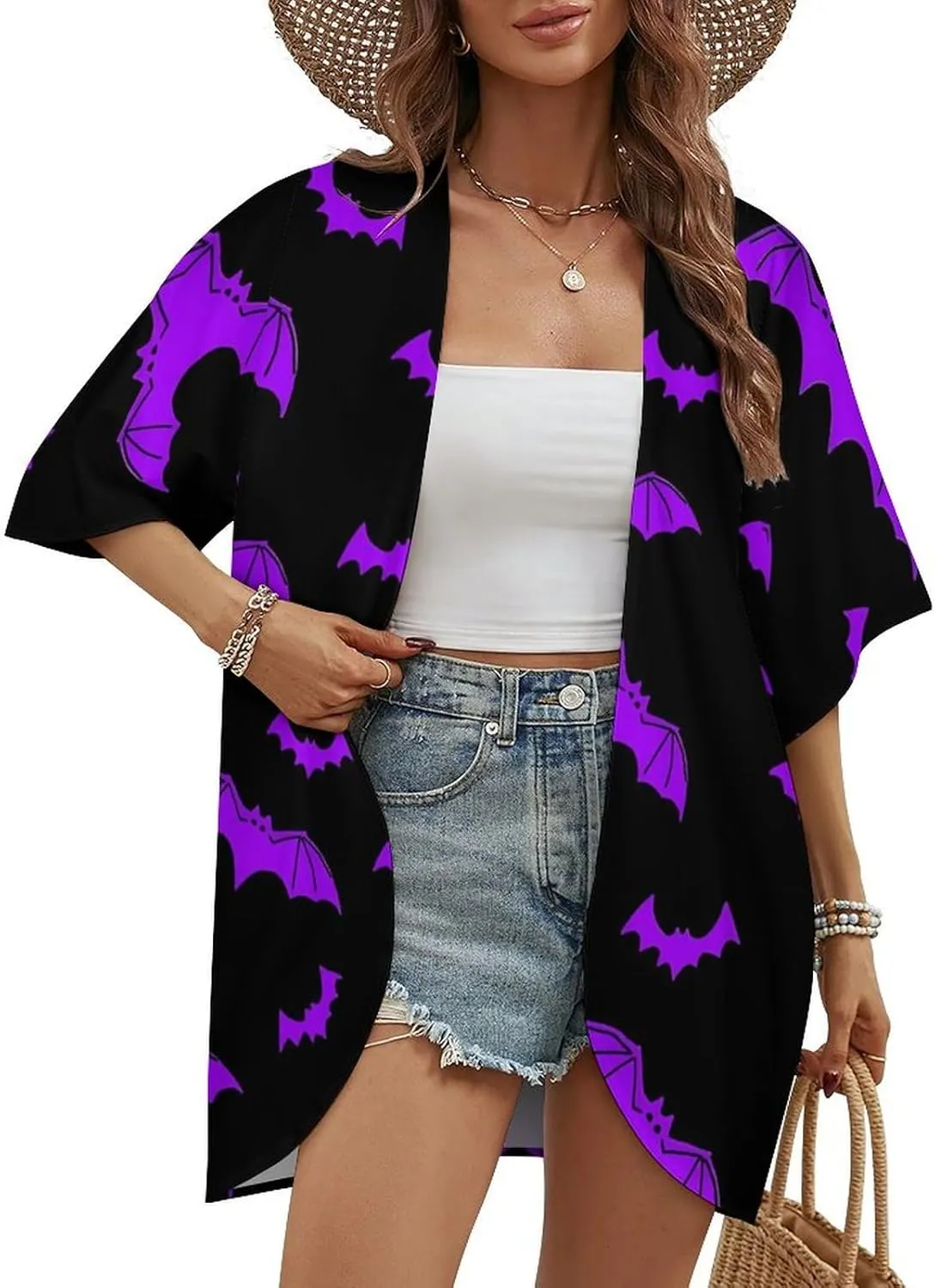 Cute Floral Little Daisy Womens Cardigan Coat Casual Tops Loose Cover Up Half Sleeves