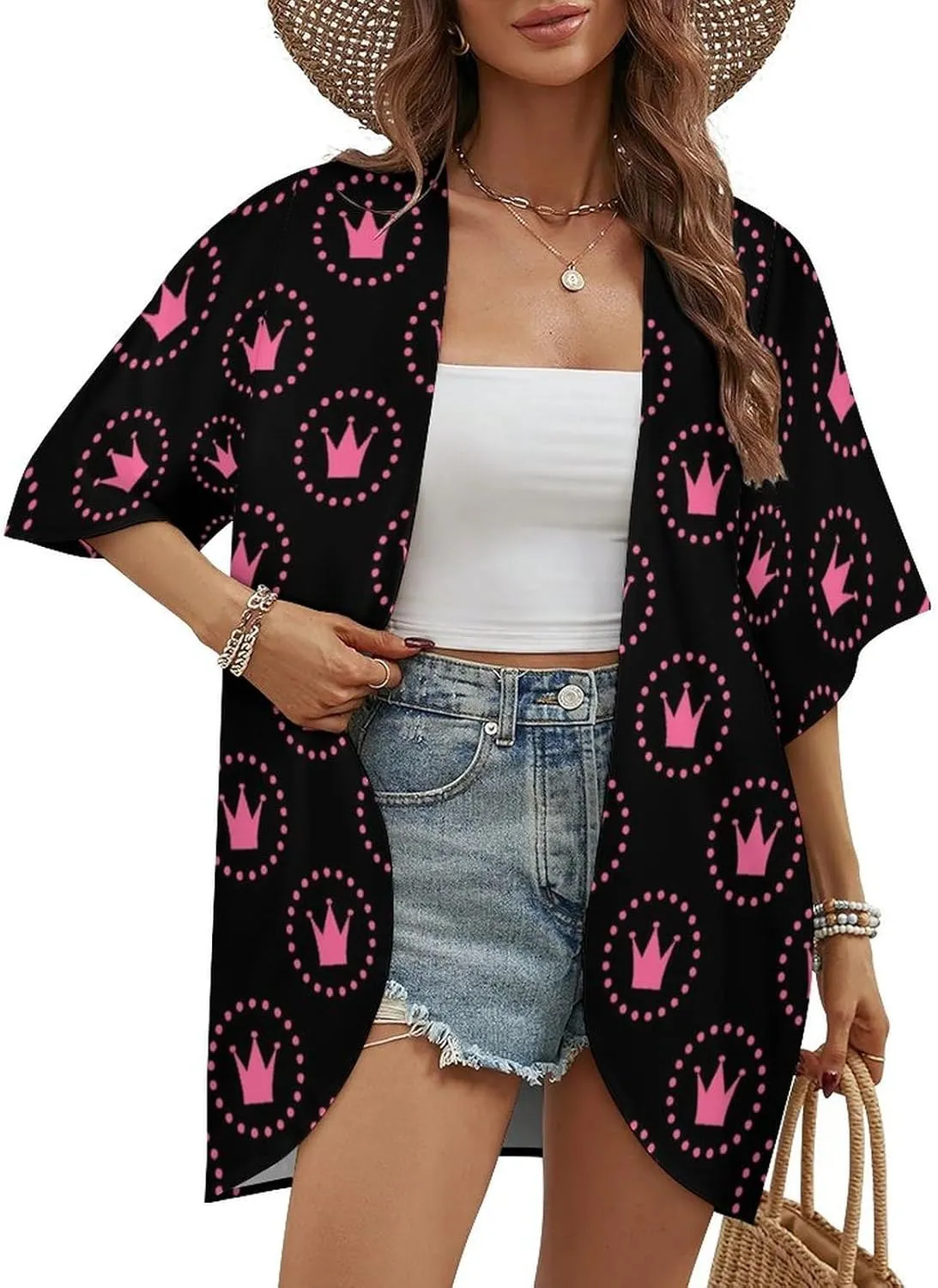 Cute Floral Little Daisy Womens Cardigan Coat Casual Tops Loose Cover Up Half Sleeves