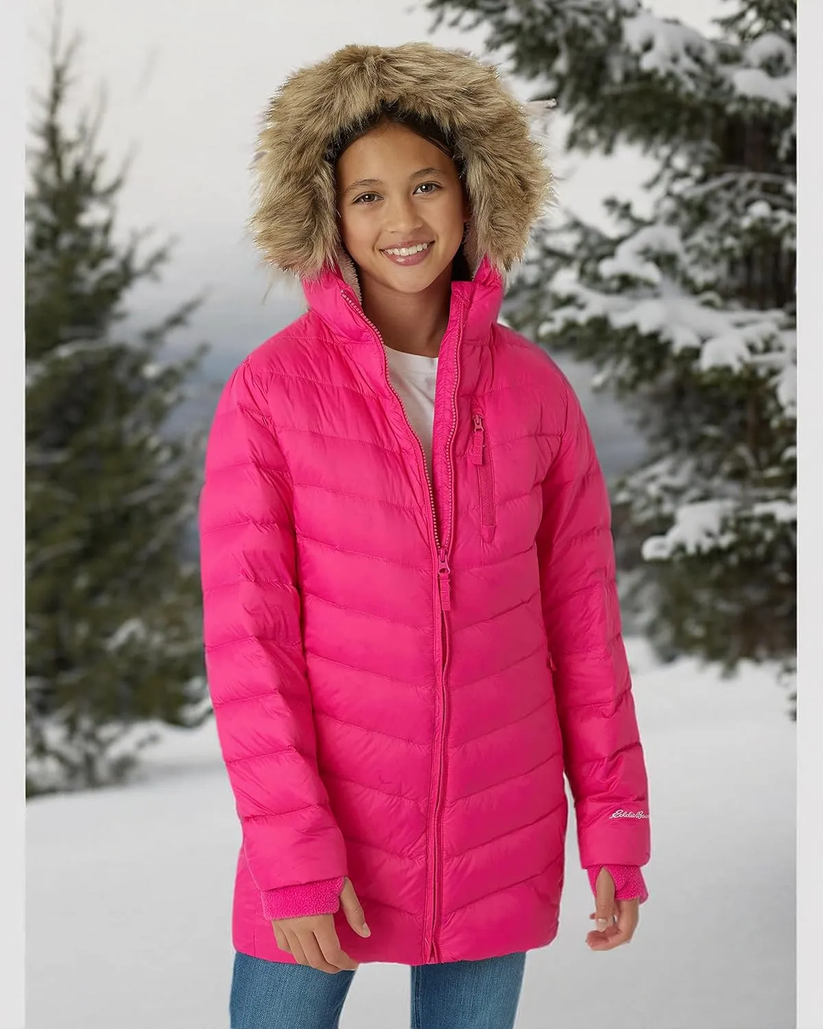 Eddie Bauer Girl's Long Parka Jacket - Down Bubble Coat with Fur Hood for Girls (3-16)