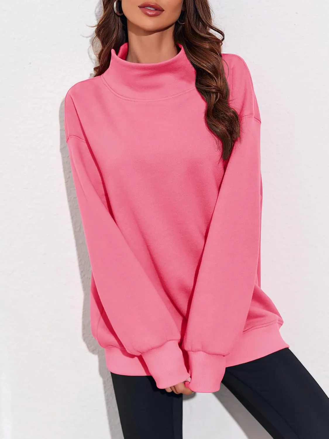 Fisoew Women's Oversized Turtleneck Sweatshirt Long Sleeve Pullover Casual Tops