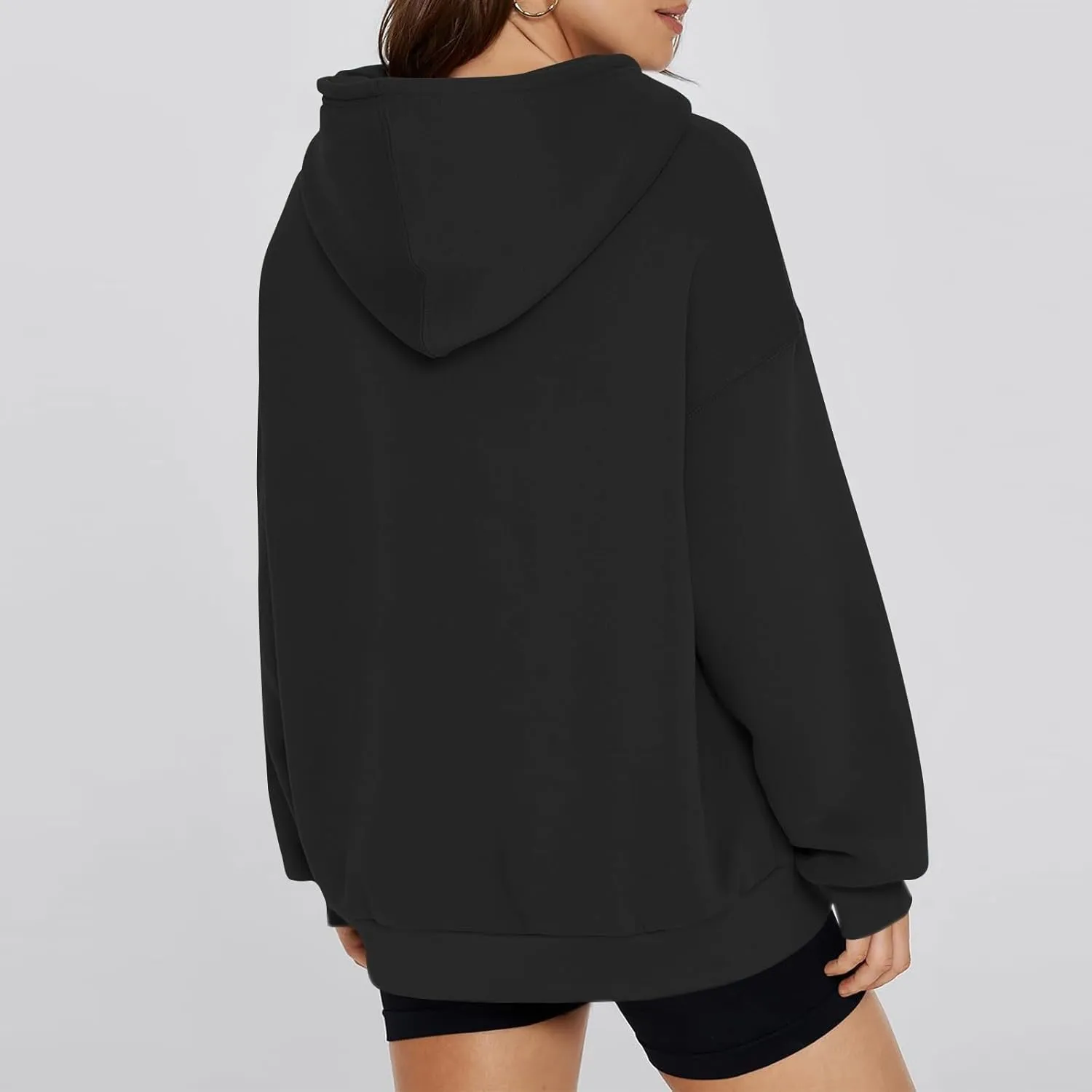Fleece Lined Hoodie Women Oversized Sweatshirt with Pockets Drop Shoulder Long Sleeve Pullover Womens Casual Tops