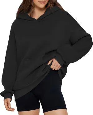 Fleece Lined Hoodie Women Oversized Sweatshirt with Pockets Drop Shoulder Long Sleeve Pullover Womens Casual Tops