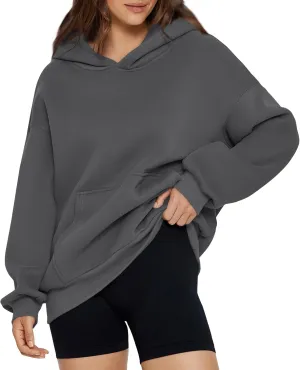 Fleece Lined Hoodie Women Oversized Sweatshirt with Pockets Drop Shoulder Long Sleeve Pullover Womens Casual Tops