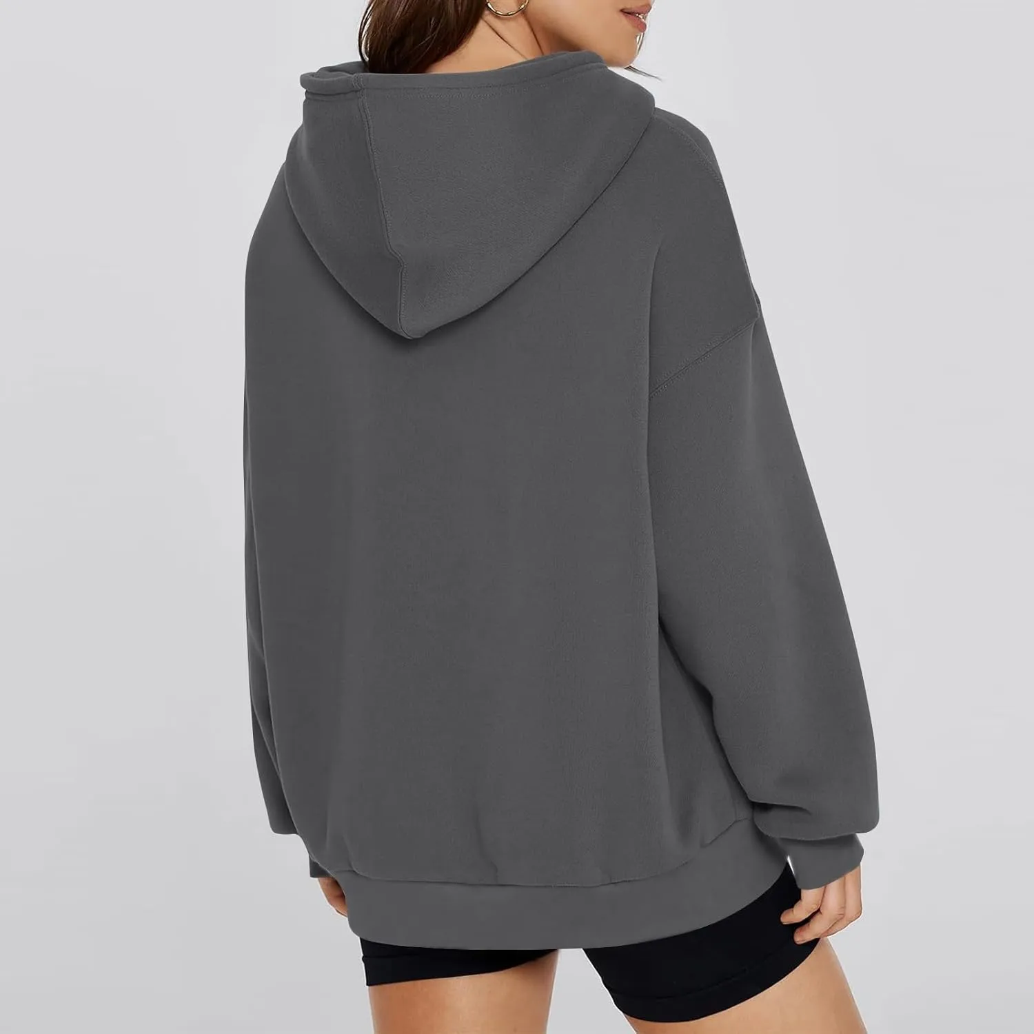 Fleece Lined Hoodie Women Oversized Sweatshirt with Pockets Drop Shoulder Long Sleeve Pullover Womens Casual Tops